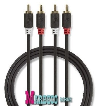 Stereo audiokabel, RCA male - RCA male, 10 m, 24K Verguld