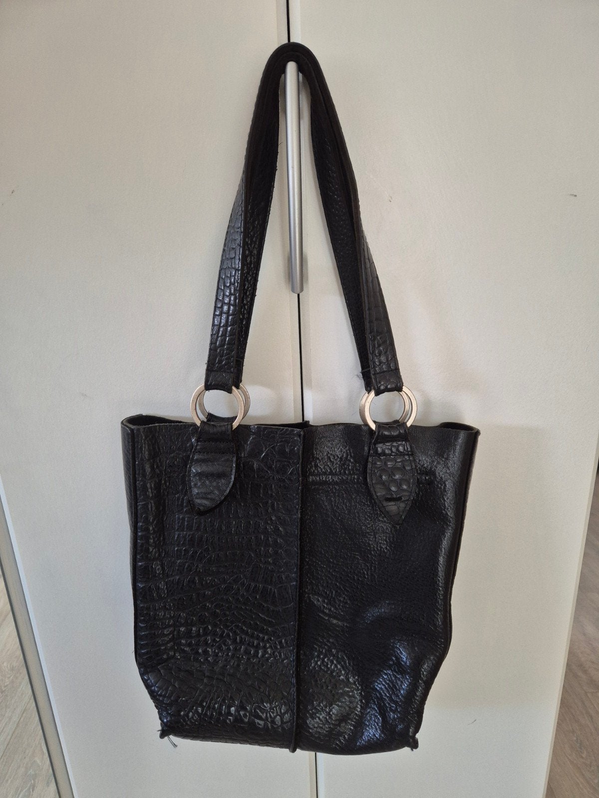 Bag2bag schoudertas met crocoprint, Verzenden, Zo goed als nieuw, Zwart, Schoudertasje