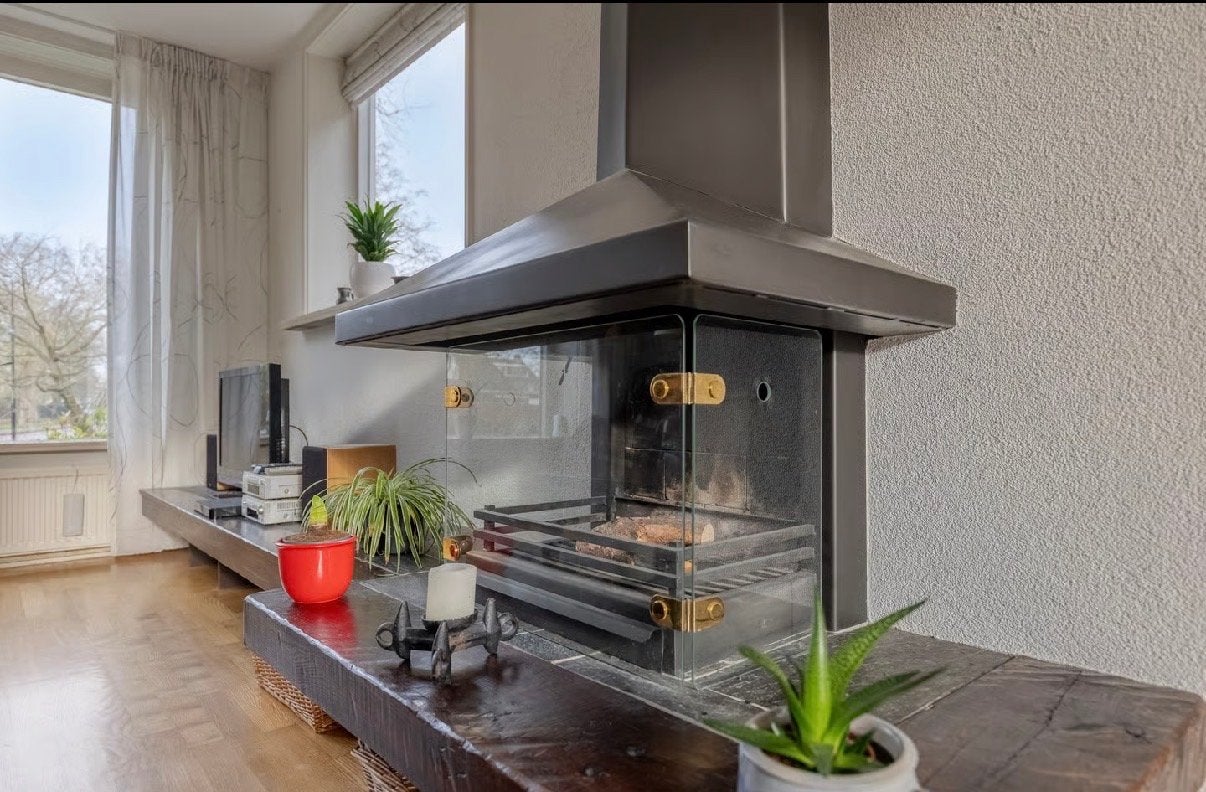 Mooie gas openhaard met stenen haardplateau, Ophalen, Gebruikt, Vrijstaande haard, Gashaard
