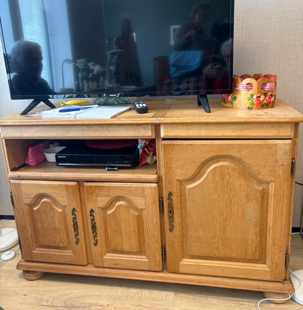 Eikenhout tv kast, Ophalen, Gebruikt, 100 tot 150 cm, Eikenhout