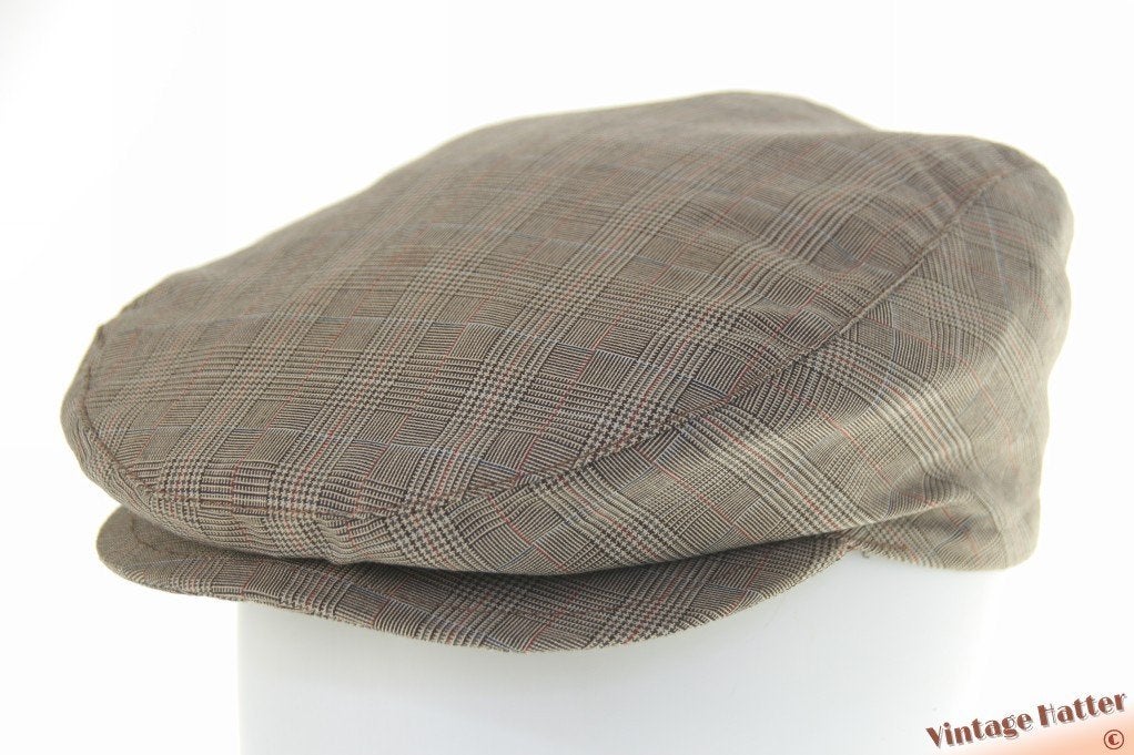 Vintage flatcap Platte pet bruinig grijs geruit katoen 57, "Made in Italy", Ophalen of Verzenden, Gedragen, Pet