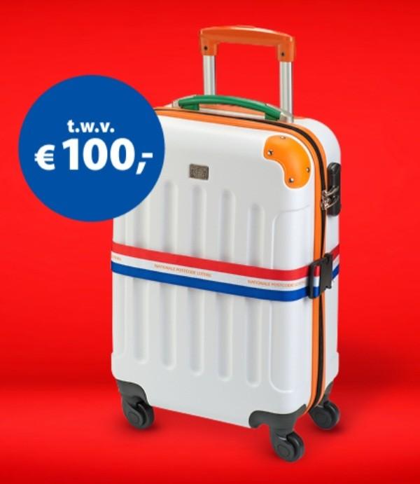 Nieuwe witte koffer met oranje accenten en wieltjes, Sieraden, Tassen en Uiterlijk, Koffers, Wieltjes, 50 tot 60 cm, Hard kunststof