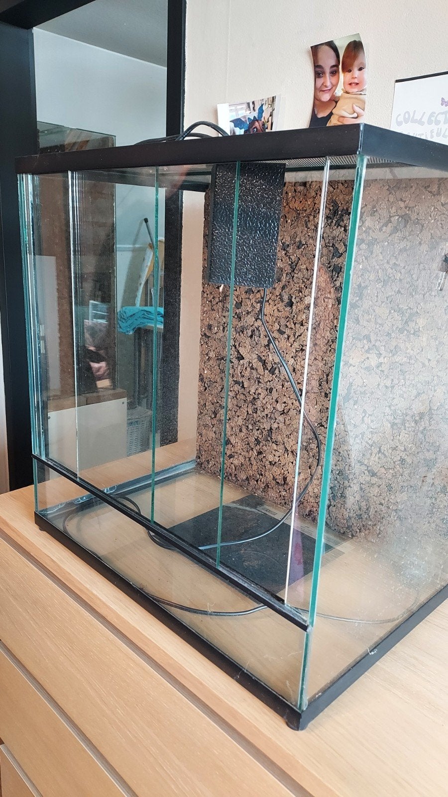 Terrarium met schuifdeuren en warmte mat, Dieren en Toebehoren, Reptielen en Amfibieën | Toebehoren, Ophalen, Zo goed als nieuw