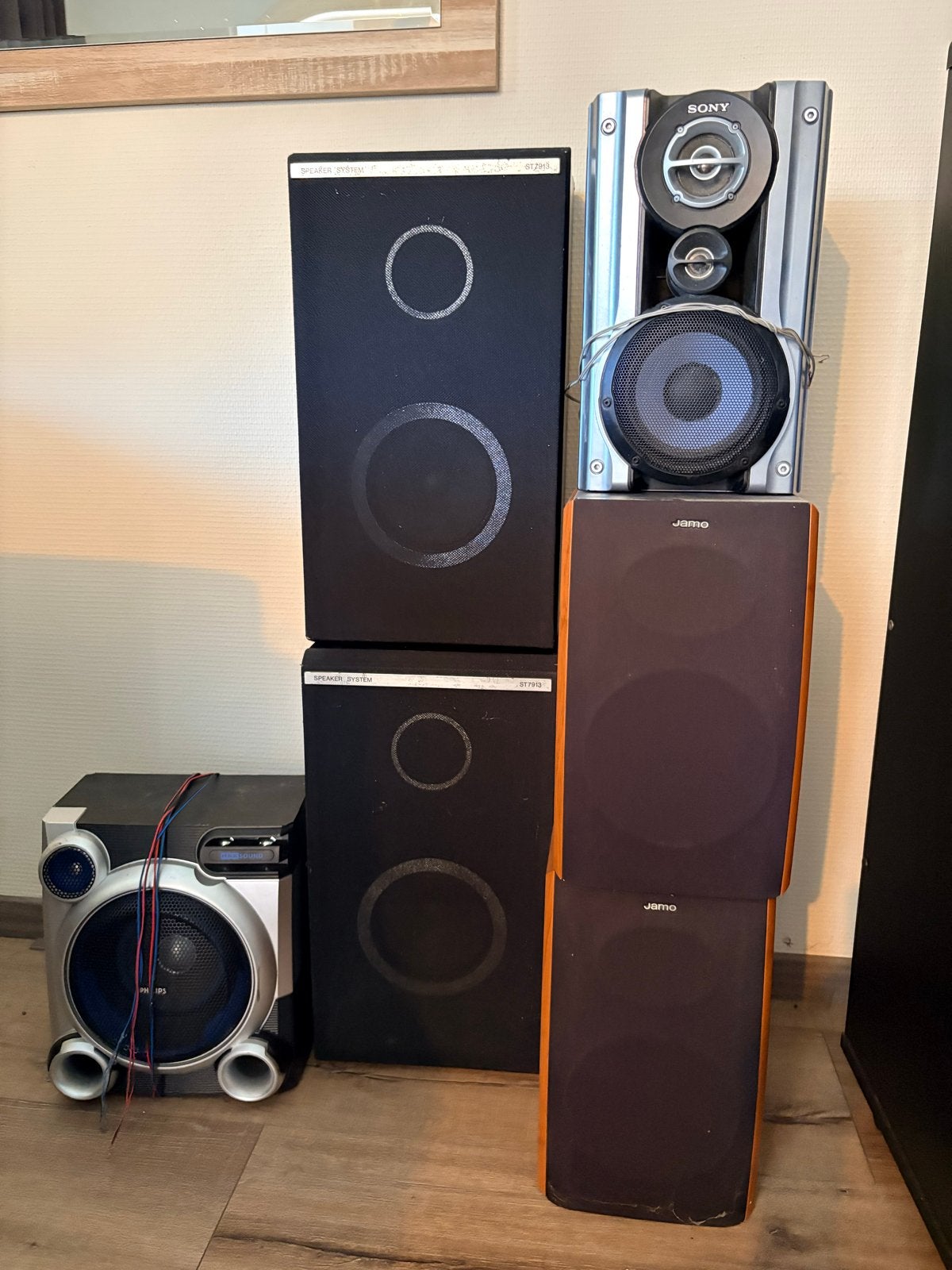 Diverse audioboxen: Sony, Jamo, Philips speakers, Audio, Tv en Foto, Luidsprekers, Gebruikt, Speakerset, Geschikt voor surround/home cinema