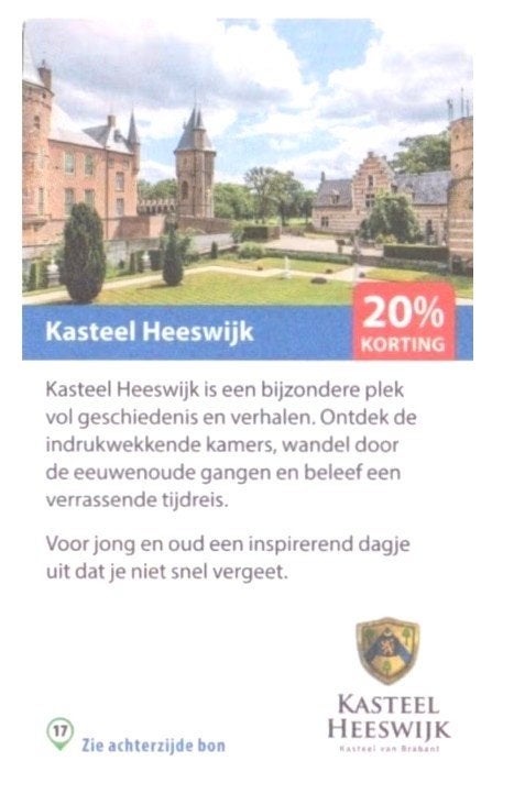 Kasteel Heeswijk 20% kortingsbon, Tickets en Kaartjes, Drie personen of meer, Kortingskaart