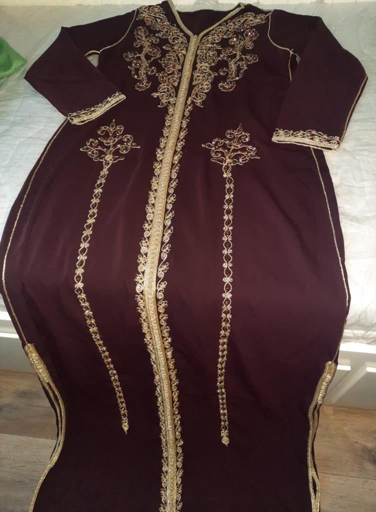 Elegante Marokkaanse Kaftan - Bordeauxrood met Goud, Maat 38/40 (M), Overige kleuren, Ophalen of Verzenden, Onder de knie