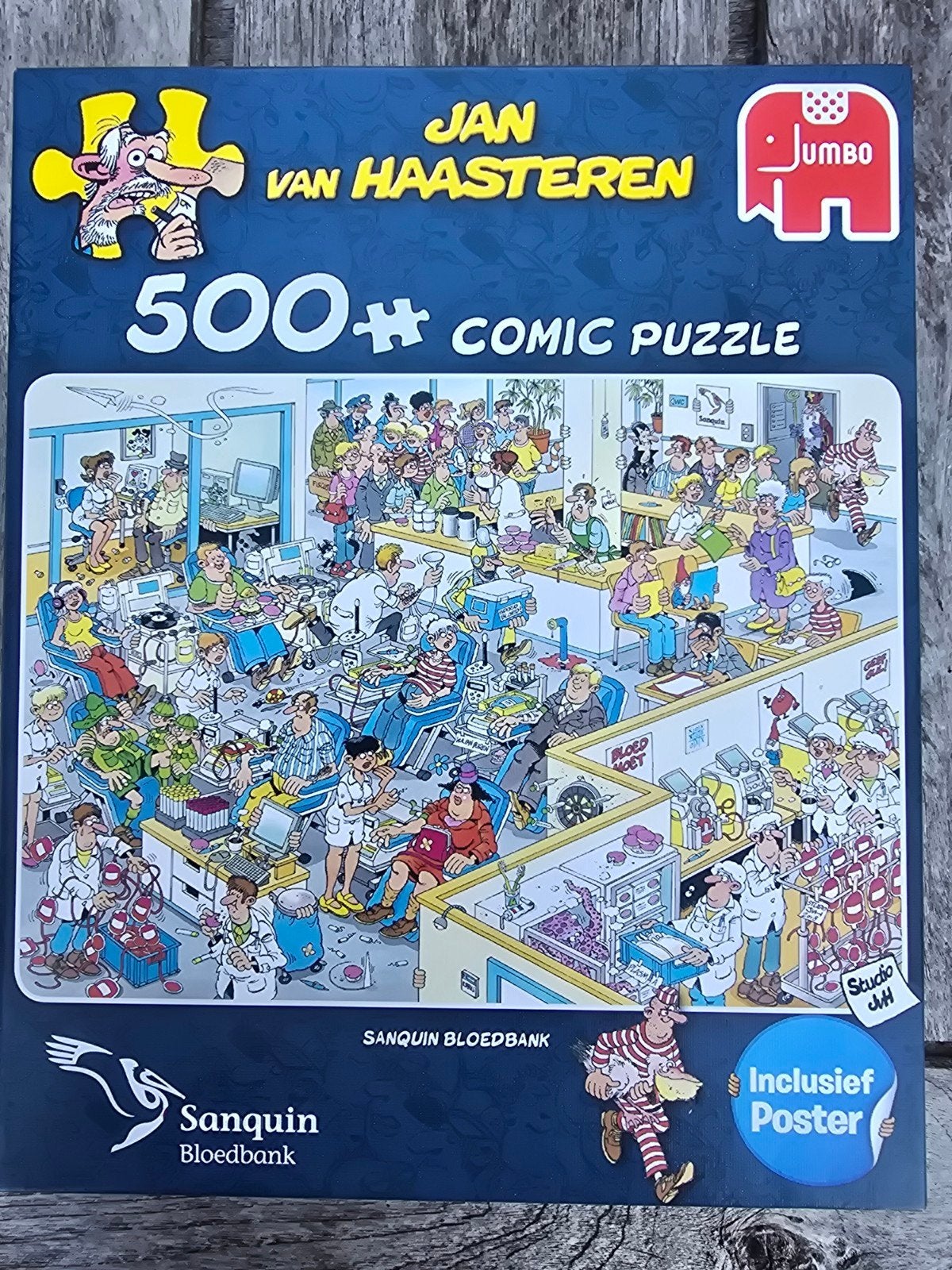 Jan van Haasteren Sanquin Bloedbank 500+ stukjes, Ophalen of Verzenden, 500 t/m 1500 stukjes, Gebruikt, Legpuzzel