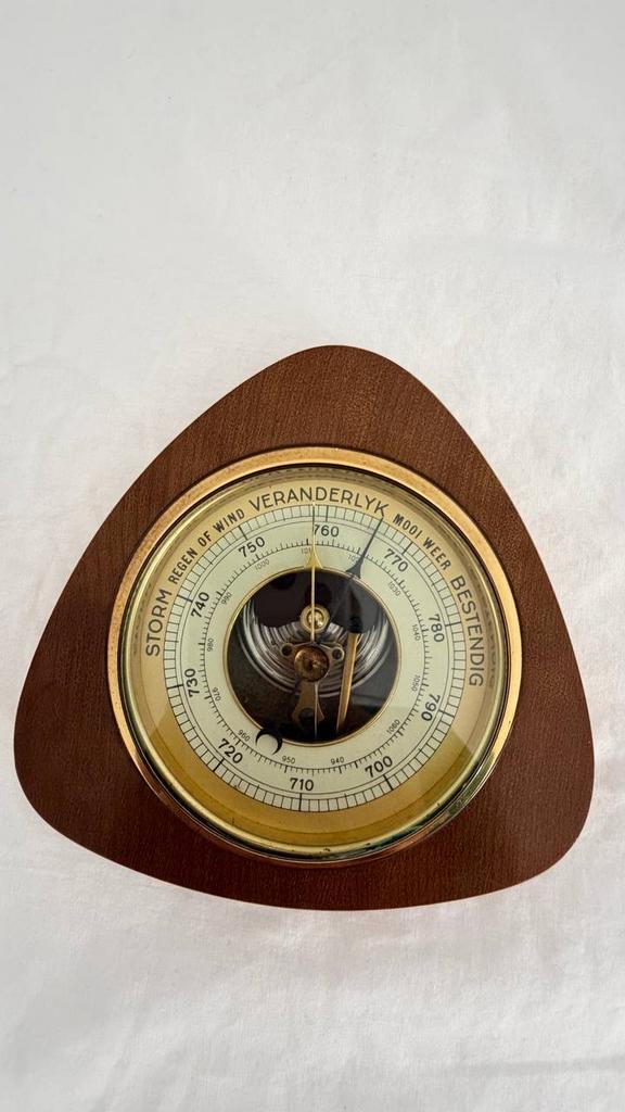 Vintage Barometer - Houten driehoekig design, Ophalen of Verzenden, Gebruikt, Barometer