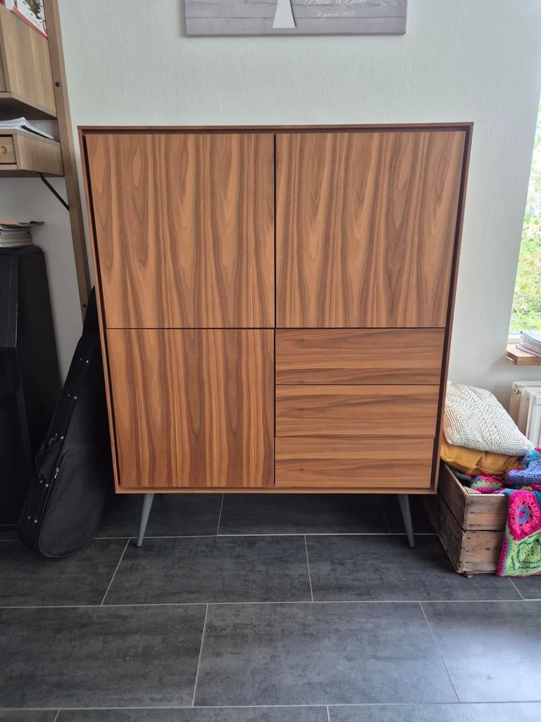Teakhouten kast met stalen onderframe en lades, Huis en Inrichting, Kasten | Overige, Ophalen, Gebruikt