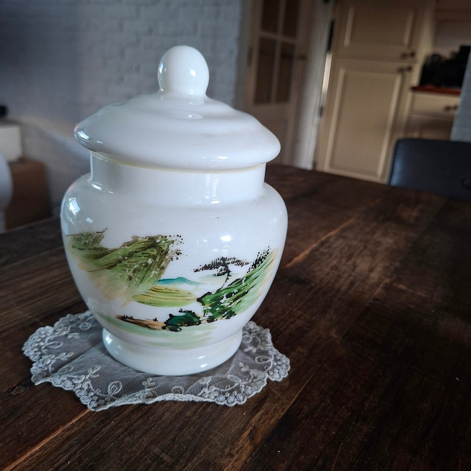 Chinese Gemberpot Wit Glas  met afbeelding  20 cm groot, Ophalen of Verzenden