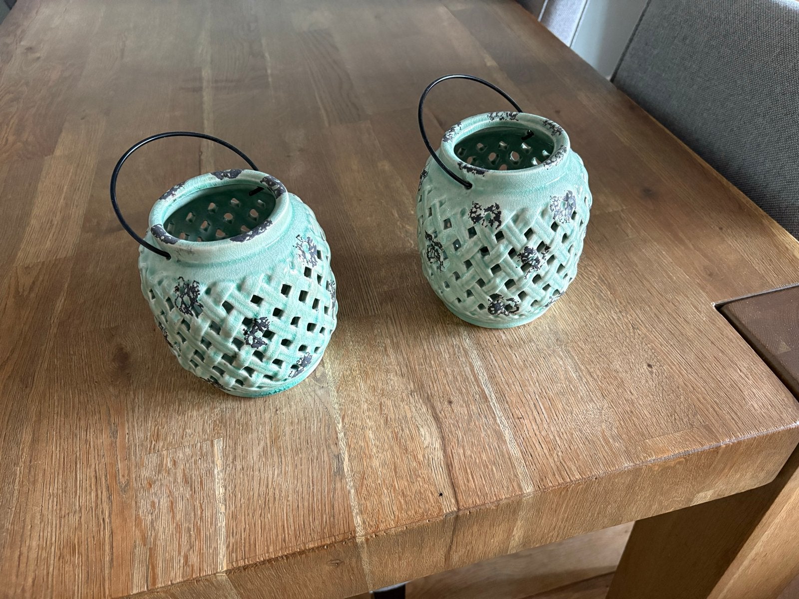 Set van 2 windlichten/lantaarns, Ophalen, Windlicht, Zo goed als nieuw, Steen/keramiek