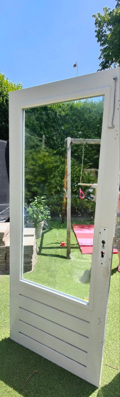 Houten achterdeur met 3-puntssluiting, Ophalen, Gebruikt, Buitendeur, 200 tot 215 cm