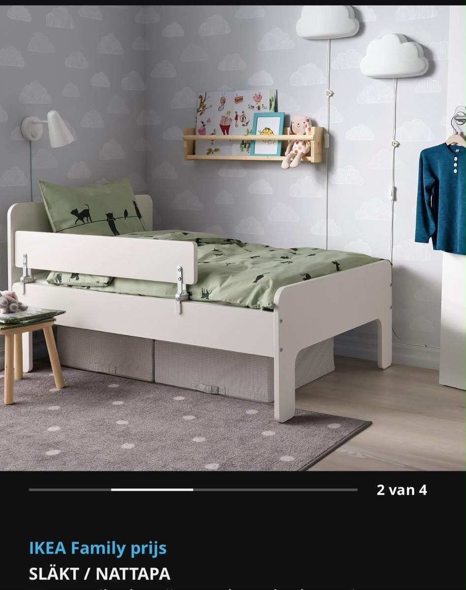 Ongebruikt IKEA SLÄKT kinderbed 90x200 + bedtextiel, Ophalen, 90 cm, Eenpersoons, Wit
