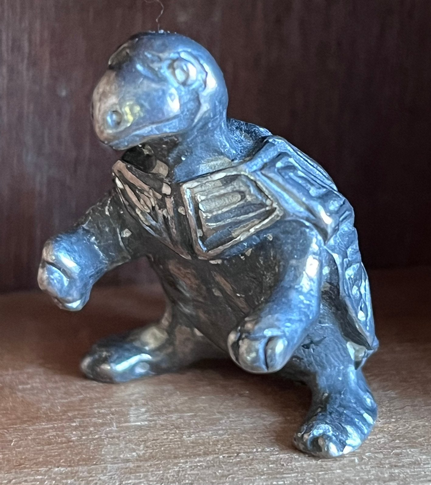 Miniatuur tinnen schildpad 3,3 cm lang letterbakfiguur, Ophalen of Verzenden, Gebruikt, Dier