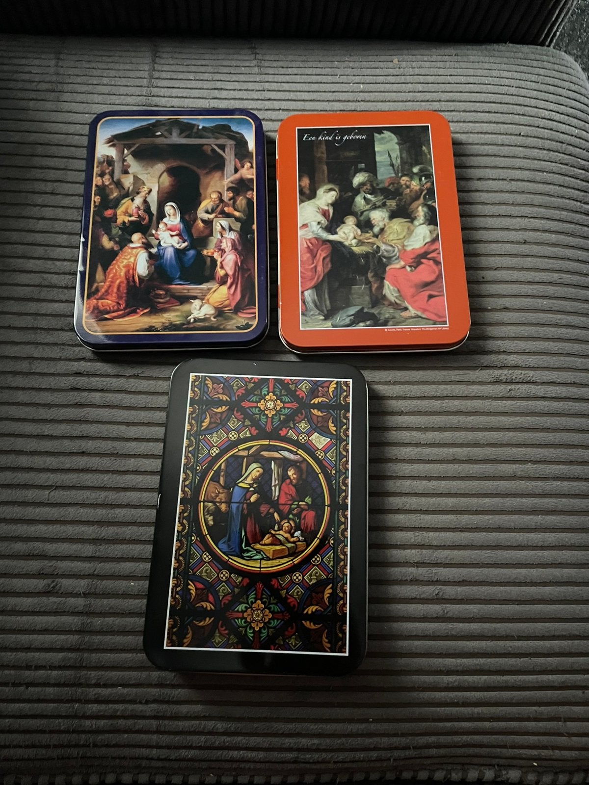 3 blikken met 3x 10 christelijke kerst kaarten zuster Myrna, Ophalen of Verzenden, Zo goed als nieuw, Overige