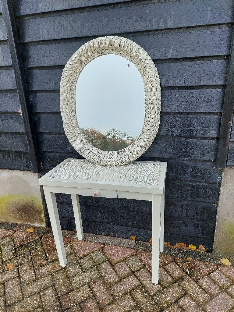rotan rieten kaptafel haltafel spiegel sidetable, Ophalen, Gebruikt, 50 tot 100 cm, Minder dan 100 cm