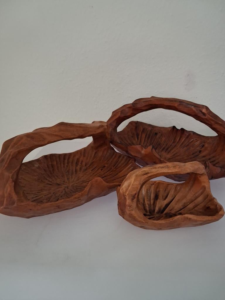 Set van 3 houten vintage schalen mandjes,fruitschaal, Ophalen of Verzenden