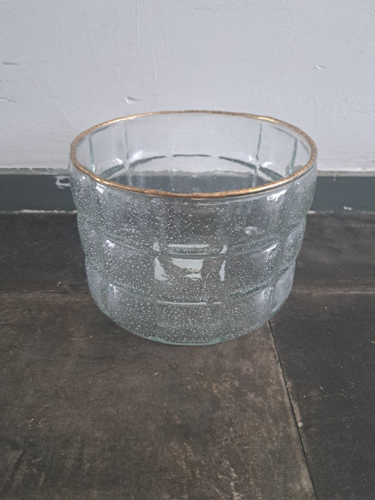 Glazen schaal / vaas met gouden rand, 11x16 cm, Huis en Inrichting, Woonaccessoires | Vazen, Overige kleuren, Ophalen of Verzenden