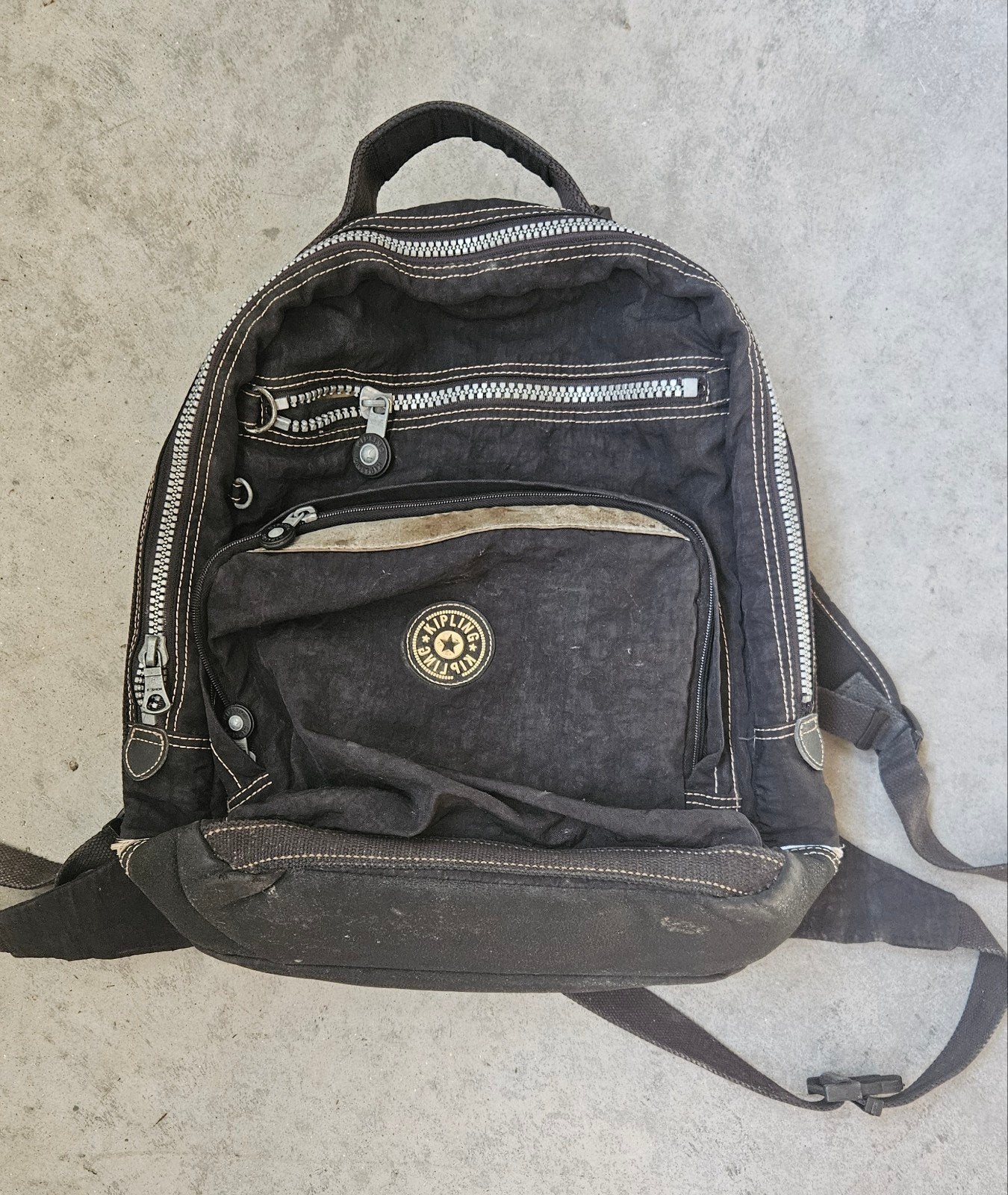 Originele Vintage  Kipling Rugzak Zwart met Veel Vakken, Ophalen, Gebruikt, Kipling, 25 tot 40 cm
