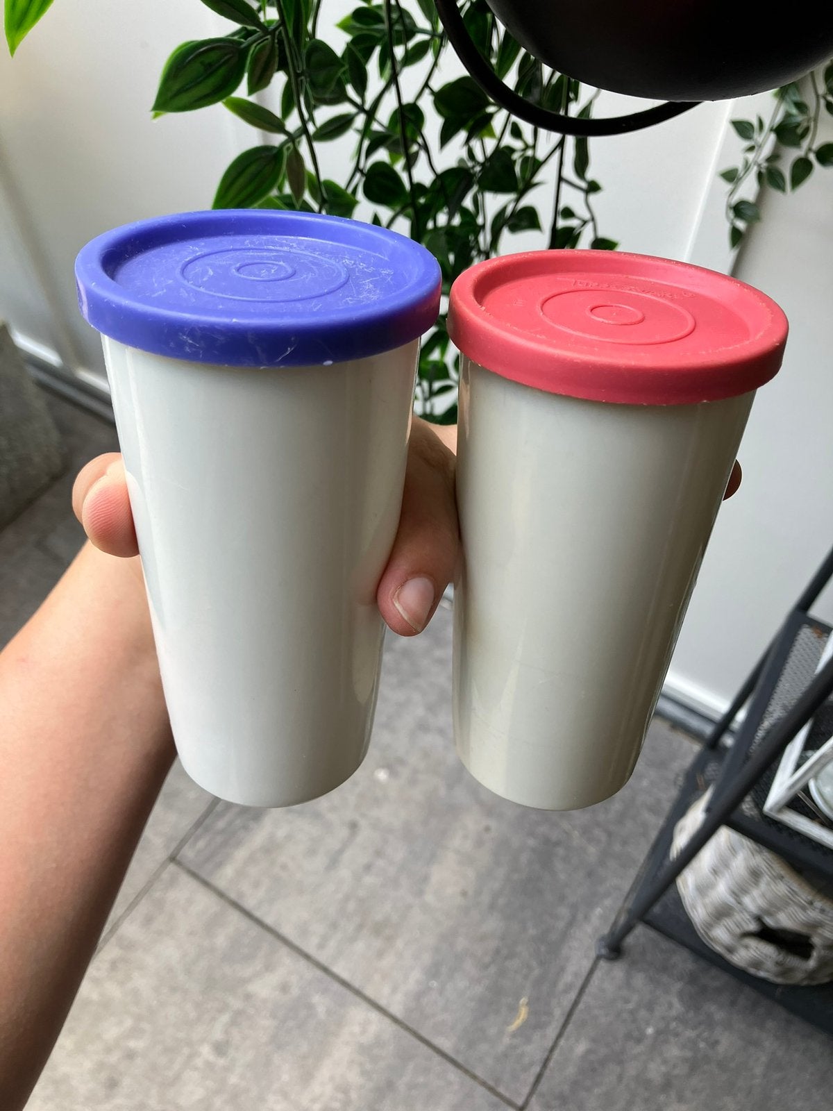 Tupperware opbergdoos paars roze wit rond met deksel, Ophalen of Verzenden, Zo goed als nieuw, Paars