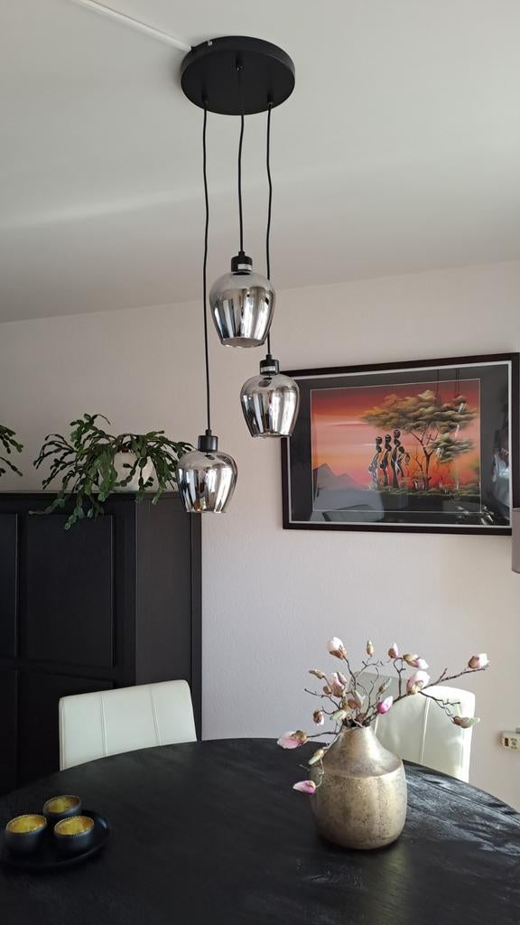 Hanglamp met 3 rookglazen bollen., Ophalen of Verzenden, Nieuw, Eén