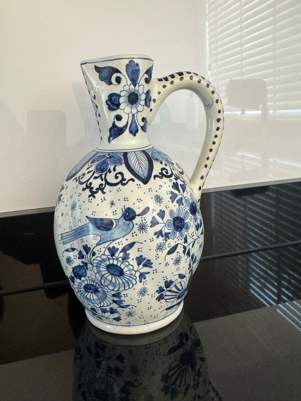 Antieke Delfts Blauwe Kan met Vogeldecoratie, Antiek en Kunst, Ophalen of Verzenden