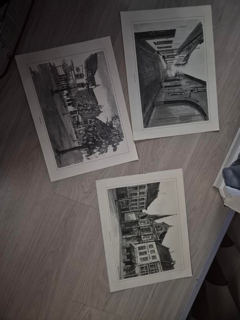 Drie zwart-wit prenten van de stad Sittard, Ophalen of Verzenden