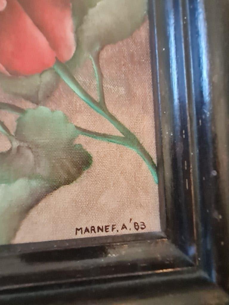 olieverf schilderij op doek geranium, Bloemen, Doek, Realistisch, Ophalen of Verzenden