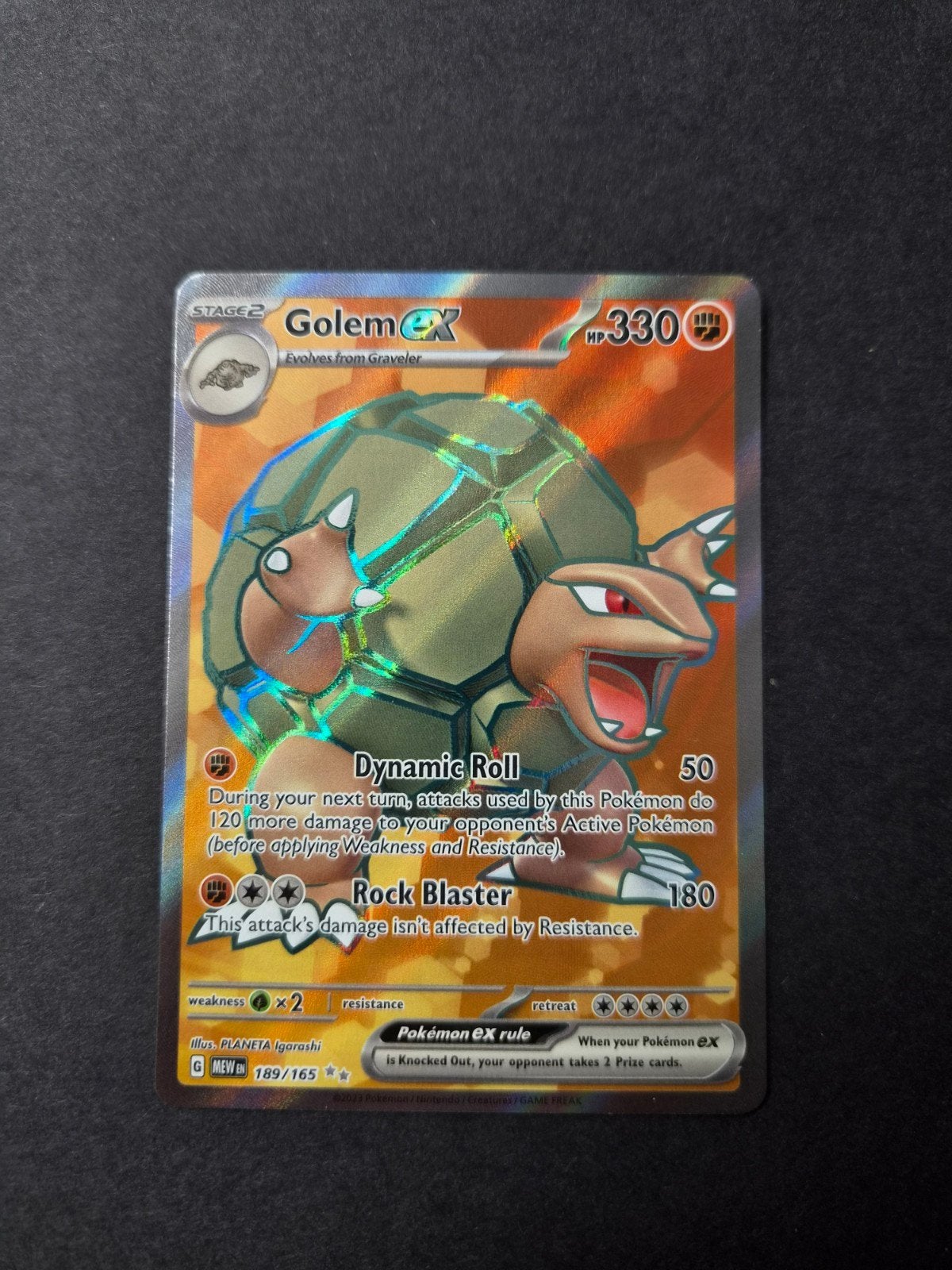 Golem ex 189 Pokemon MEW 151 full art, Ophalen of Verzenden, Zo goed als nieuw, Booster, Foil
