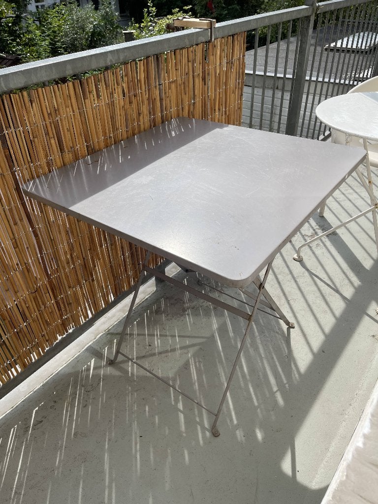 Franse terras- en tuintafel brocante grijs inklapbaar, Tuin en Terras, Ophalen, Gebruikt, Vierkant, Metaal