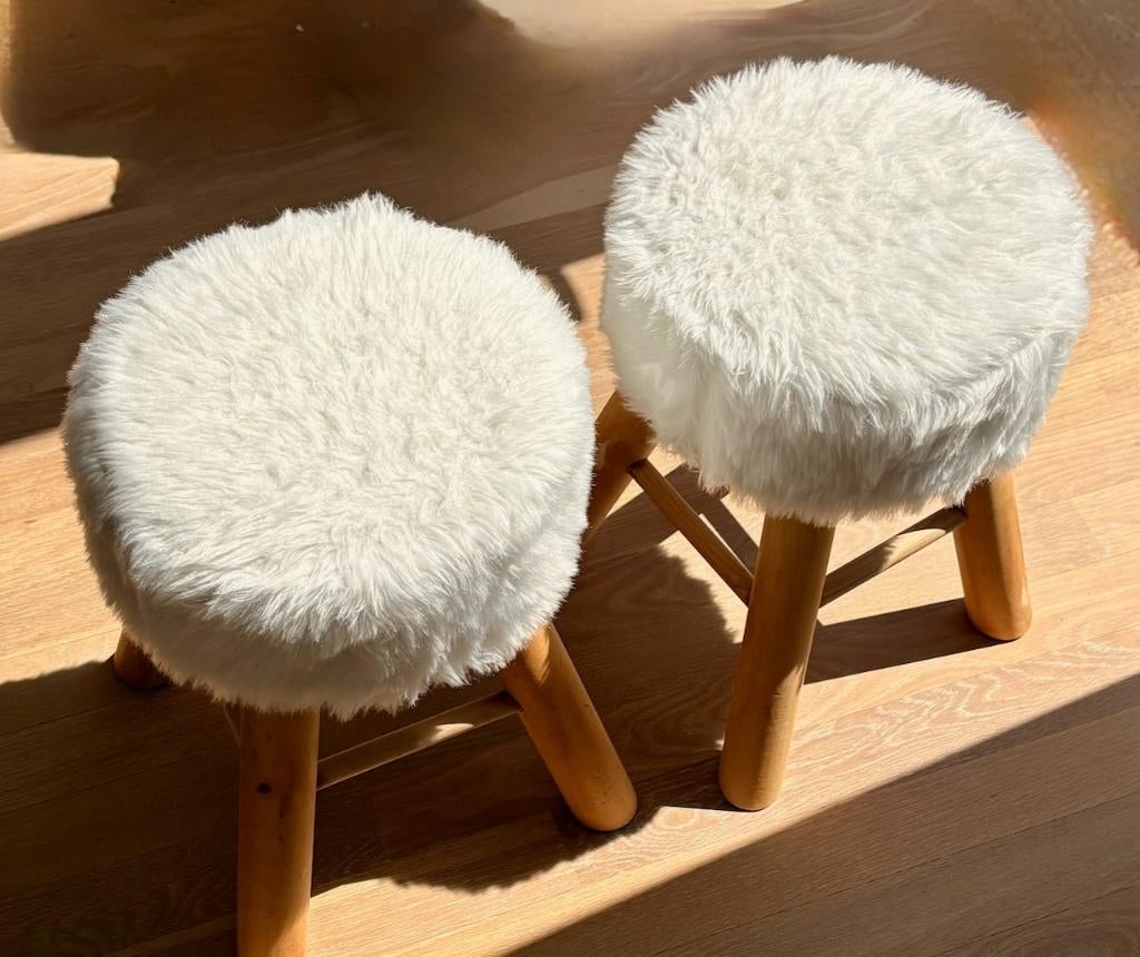 2 krukjes met vacht, crème, Ophalen, Minder dan 50 cm, Gebruikt, Preppy