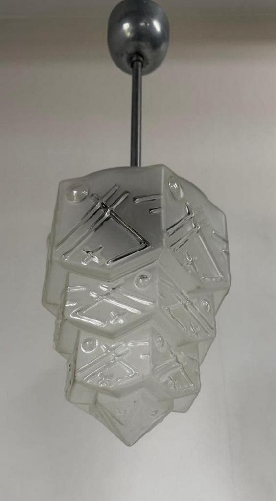Skyscraper hanglamp Art Deco lamp helder glas getrapte kap, Ophalen of Verzenden, Gebruikt, Glas, Art Deco