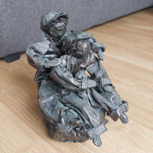 Bronze kleurige oude art beeld,afmetingen staan op de fotos, Ophalen of Verzenden