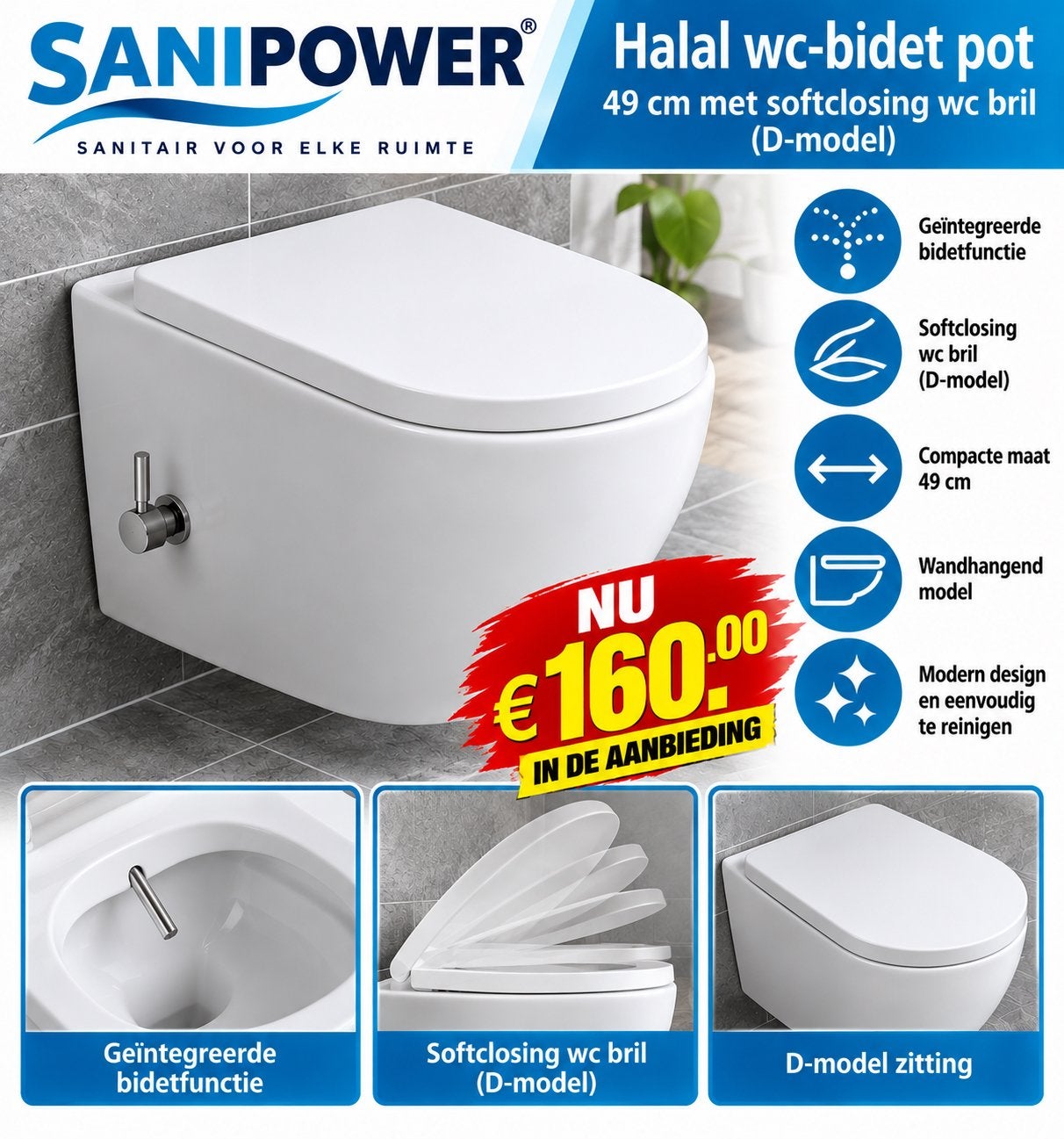 Halal wc/bidet wc pot incl.wc bril soft closing.