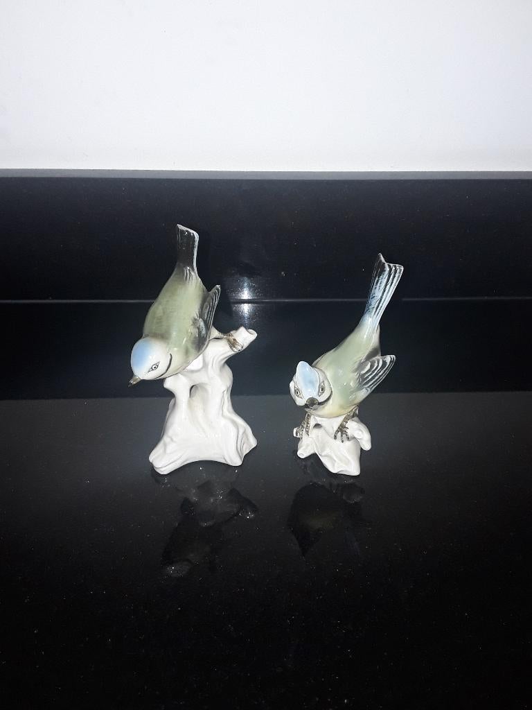 2 Antieke Sitzendorf porseleinen vogels, Verzenden, Zo goed als nieuw, Porselein, Beeldje(s)
