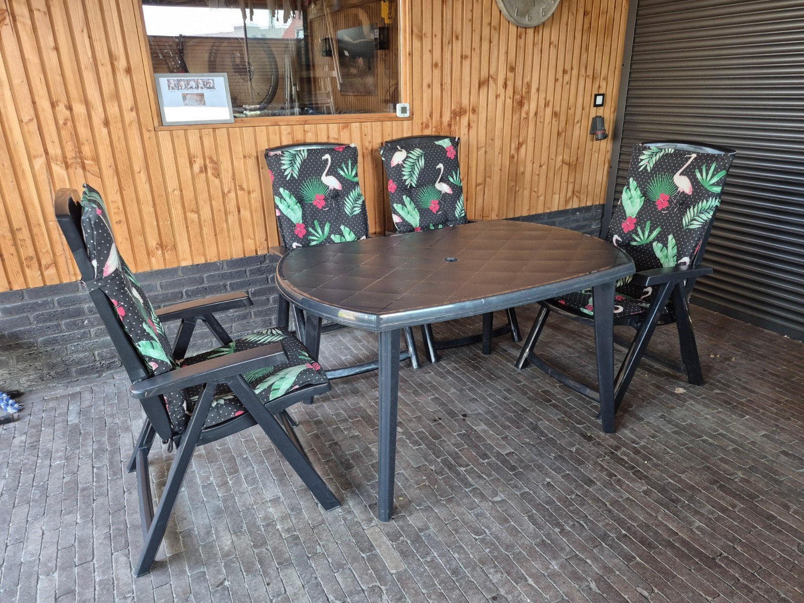Jardin tuinset Corsica verstel grafiet met kussens en tafel, Ophalen, Gebruikt, Kunststof, Verstelbaar