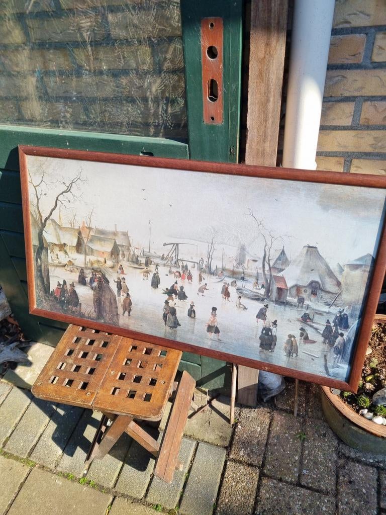 Winterlandschap schilderij met schaatsers, Ophalen of Verzenden