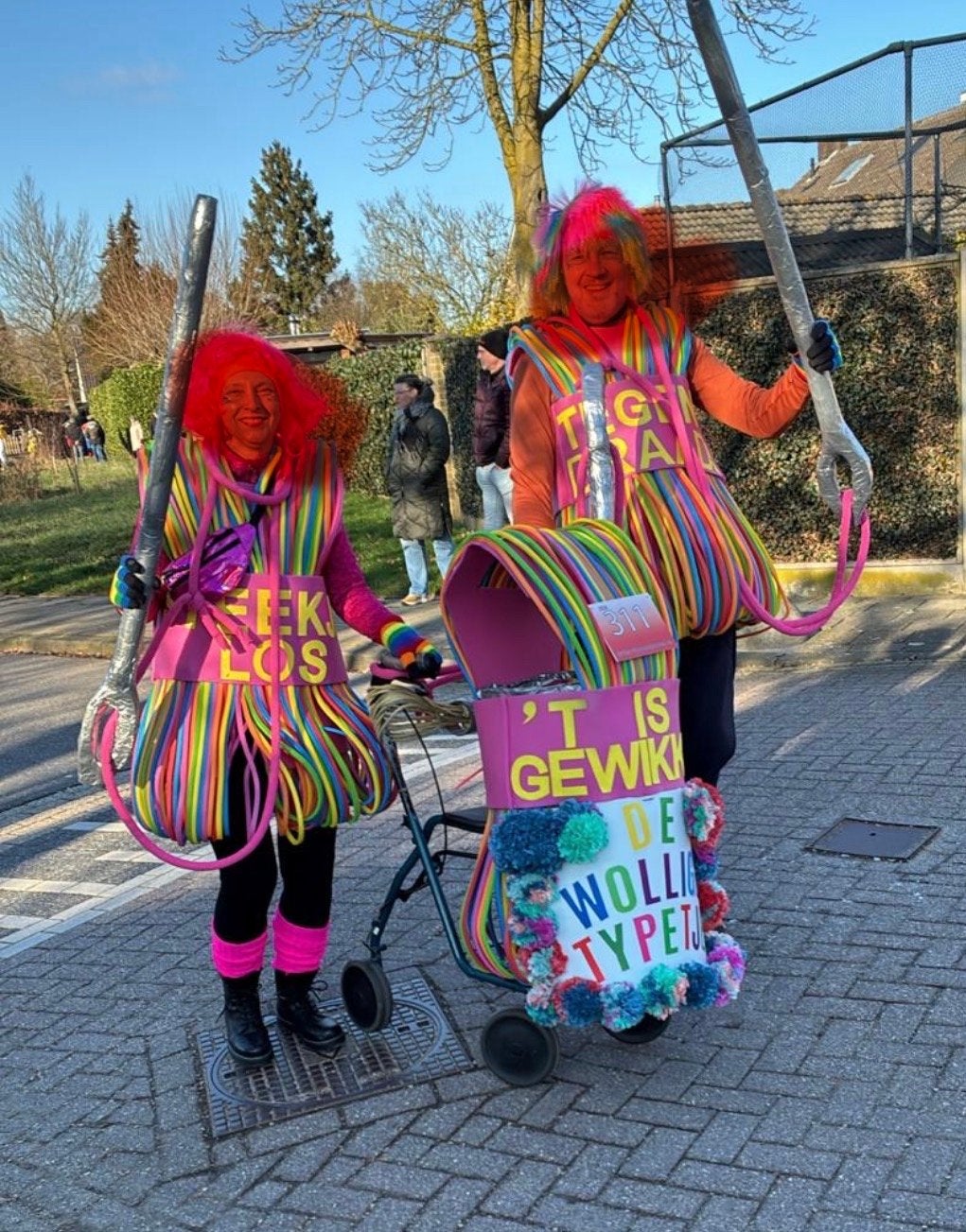 Carnavalskleding 'Bollen Wol' met slogans (3 stuks), Ophalen of Verzenden, Gedragen, Carnaval, Kleding