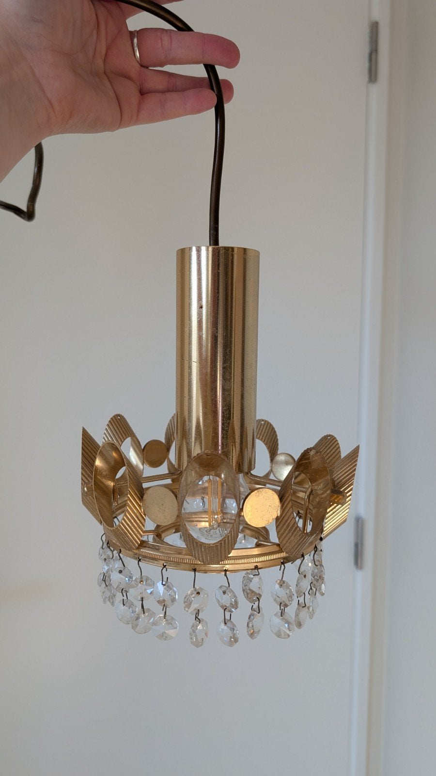 Vintage Gouden Kroonluchter met Kristallen, Antiek en Kunst, Ophalen