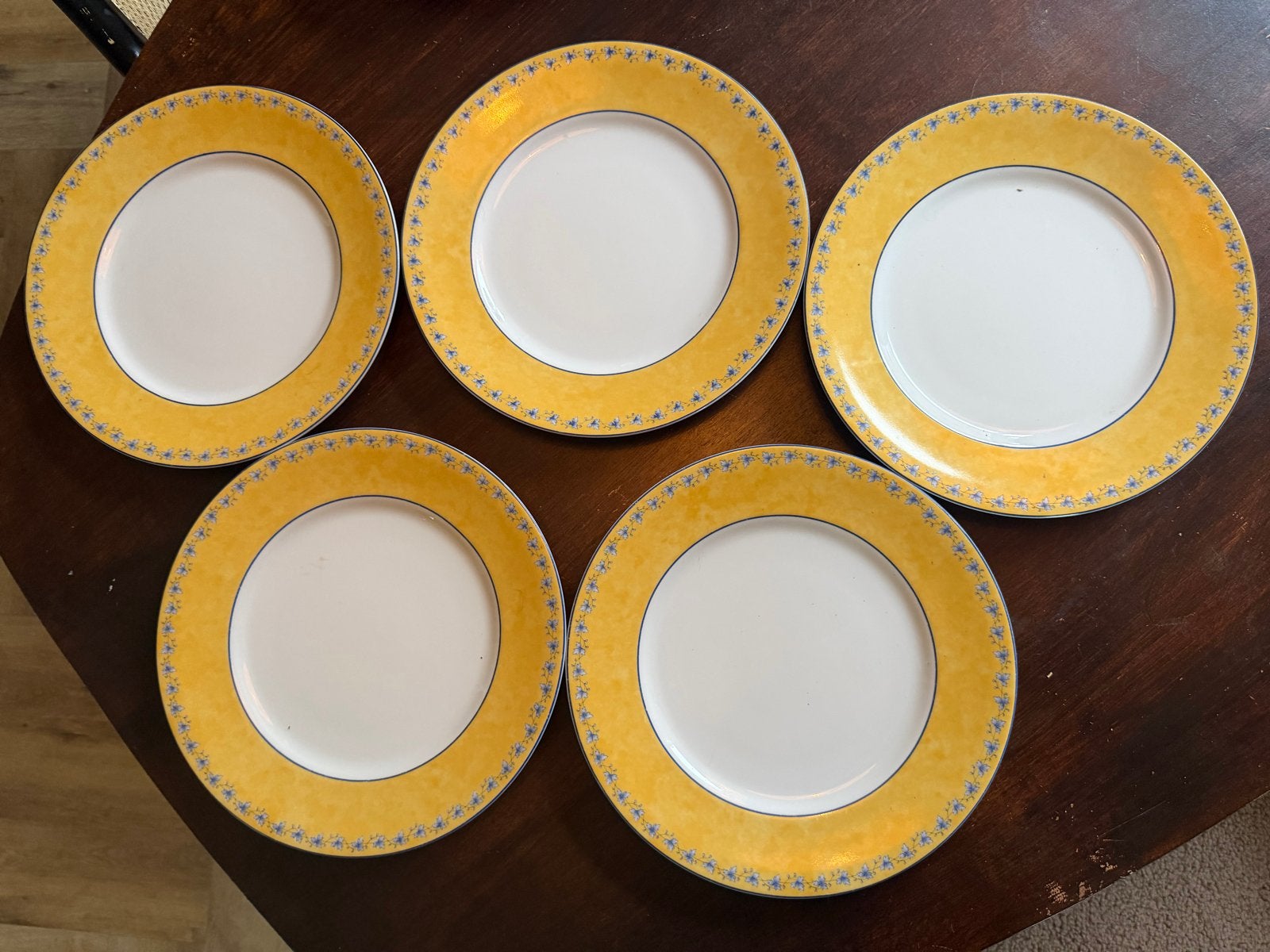 5 Karolina Fine Royal Porcelain Dinerborden - Geel/Blauw, Ophalen of Verzenden