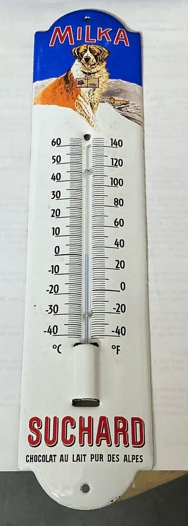 Emaille thermometer MILKA SUCHARD chocolade, Ophalen of Verzenden, Gebruikt, Binnenthermometer