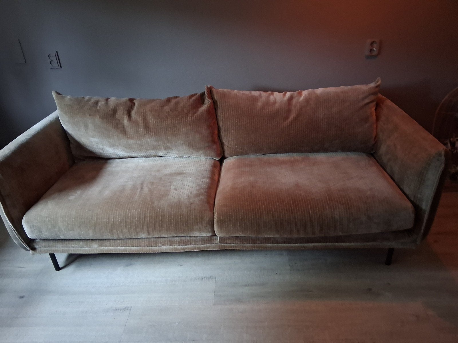bank taupe gratis ribstof, Huis en Inrichting, Ophalen, Gebruikt, 75 tot 100 cm, Stof