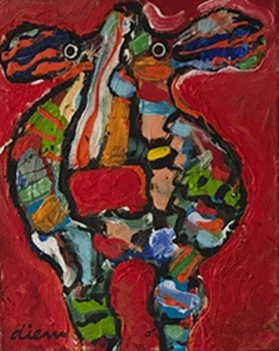 Peter Diem - "Red KP", Antiek en Kunst, Kunst | Schilderijen | Modern, Acrylverf, Handgeschilderd, Ophalen