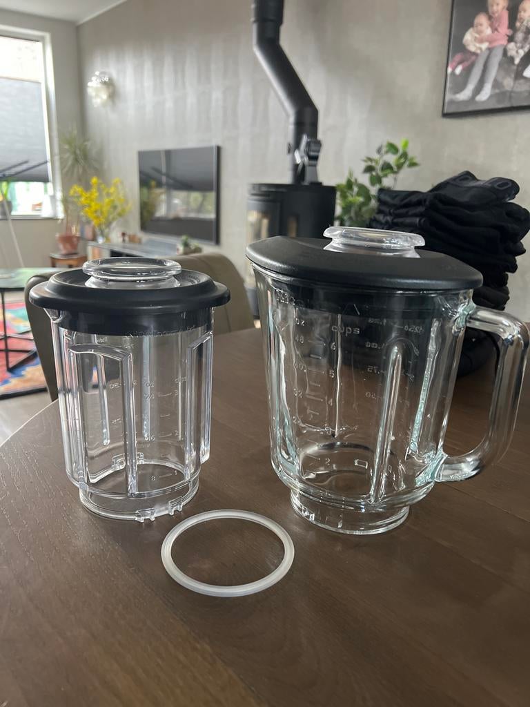 Kitchenaid Blenderbekers Glas & Kunststof met Deksel (2 st.), Ophalen of Verzenden, Gebruikt, Blender-accessoire