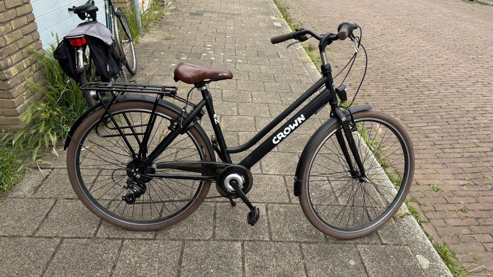 Crown Stadsfiets 7 Versnellingen Mat Zwart, Velgrem, Zo goed als nieuw, Ophalen, Overige merken