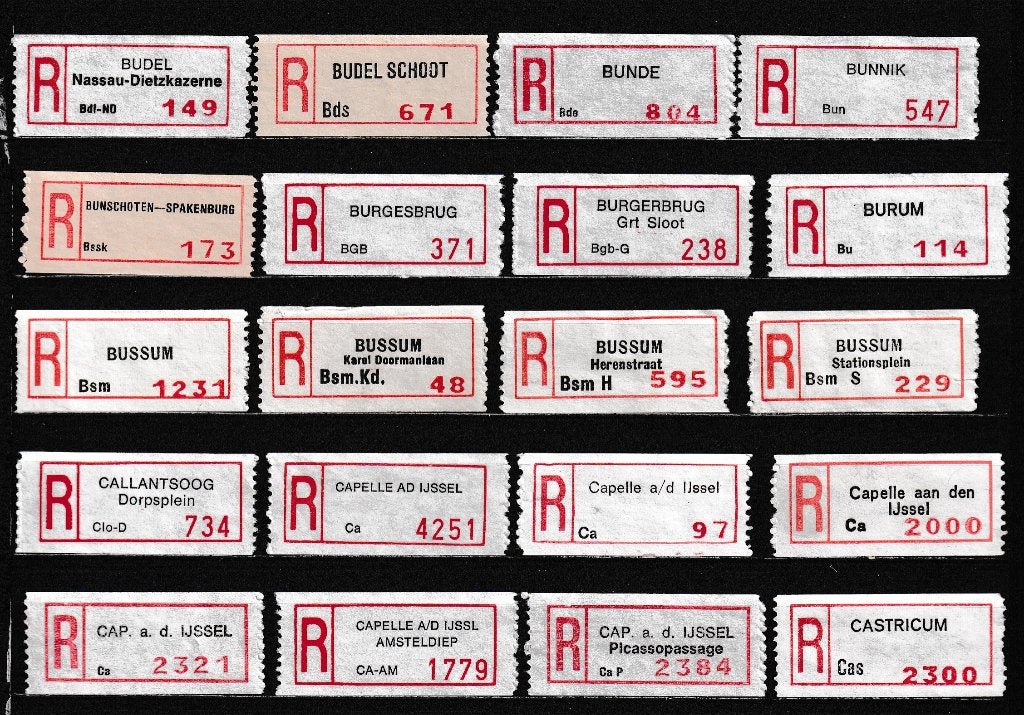 80 Verschillende Aantekenstrookjes  (12), Postzegels en Munten, Postzegels | Nederland, Verzenden, Na 1940, Gestempeld