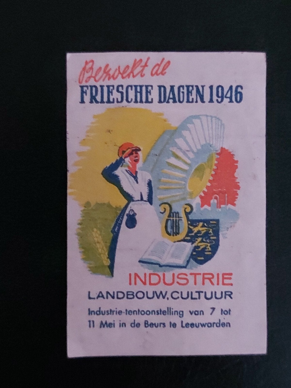 Sluitzegel Bezoekt de Friesche Dagen 1946 Leeuwarden, Verzamelen, Merken en Reclamevoorwerpen, Ophalen of Verzenden, Gebruikt