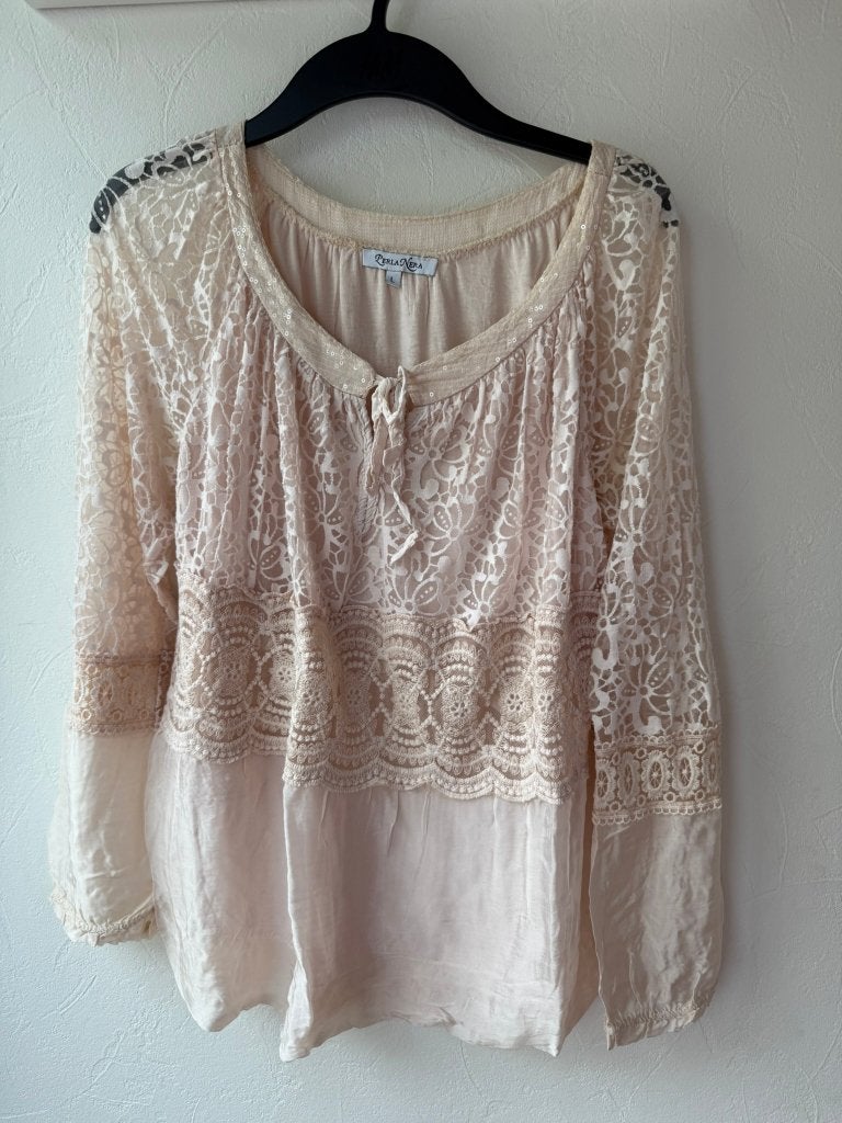 Nieuwe roze crème blouse Perla Nera maat L, Nieuw, Ophalen of Verzenden, Roze, Maat 38/40 (M)
