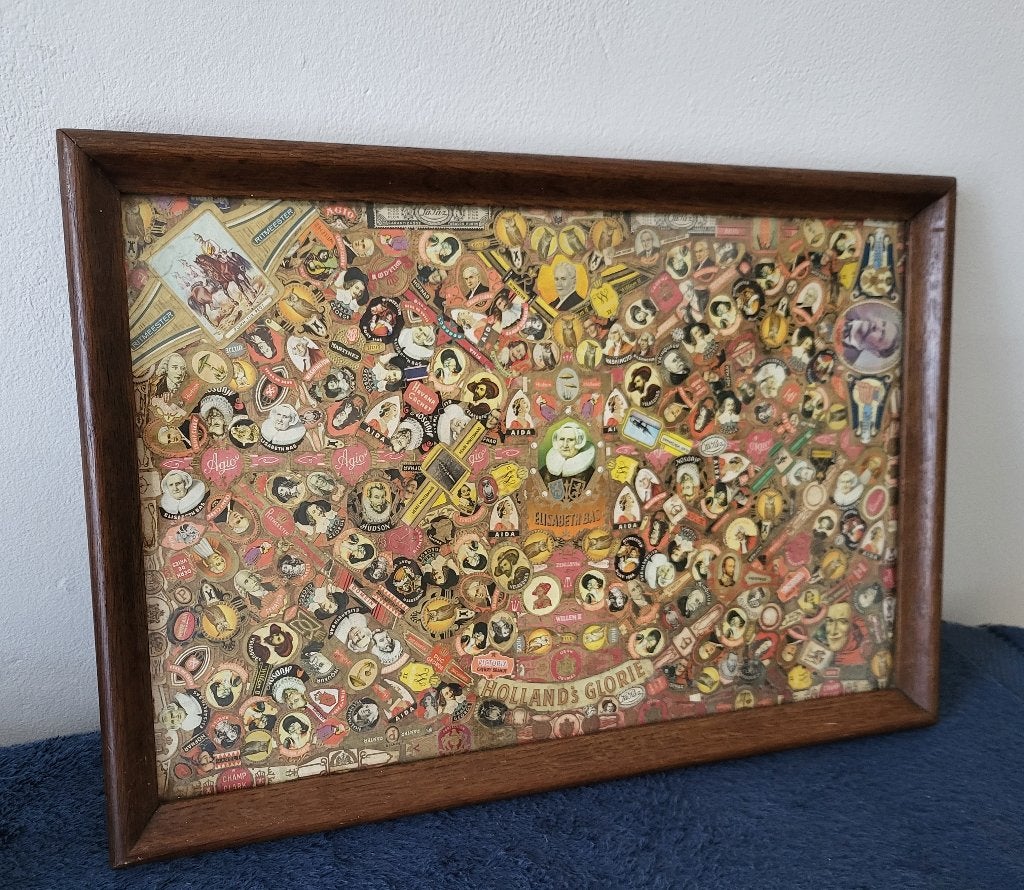 schilderij met verzameling van echte sigarenbandjes vintage, Verzenden, Sigarenbandjes