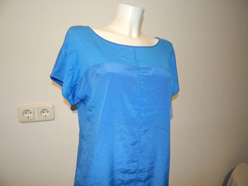 Marccain turquoise azuur blauwe top shirt mooie tint N3/M, Maat 38/40 (M), Korte mouw, Gedragen, Marccain